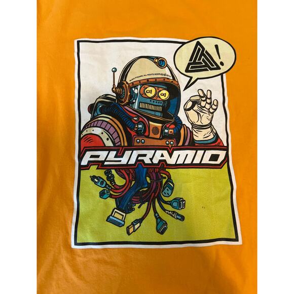 Black Pyramid T-Shirt Youth XL Orange Technology Robot Astronaut Streetwear - Picture 3 of 10